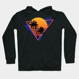 80s Retro Neon Synthwave Inspired Sunset and Palm Trees Hoodie